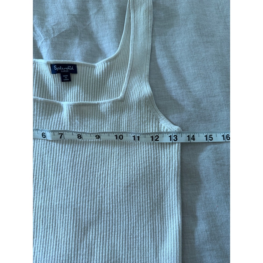 Splendid Womens Ribbed Knit Square Neck Tank Top Cream RF2W97X Large - Picture 5 of 6